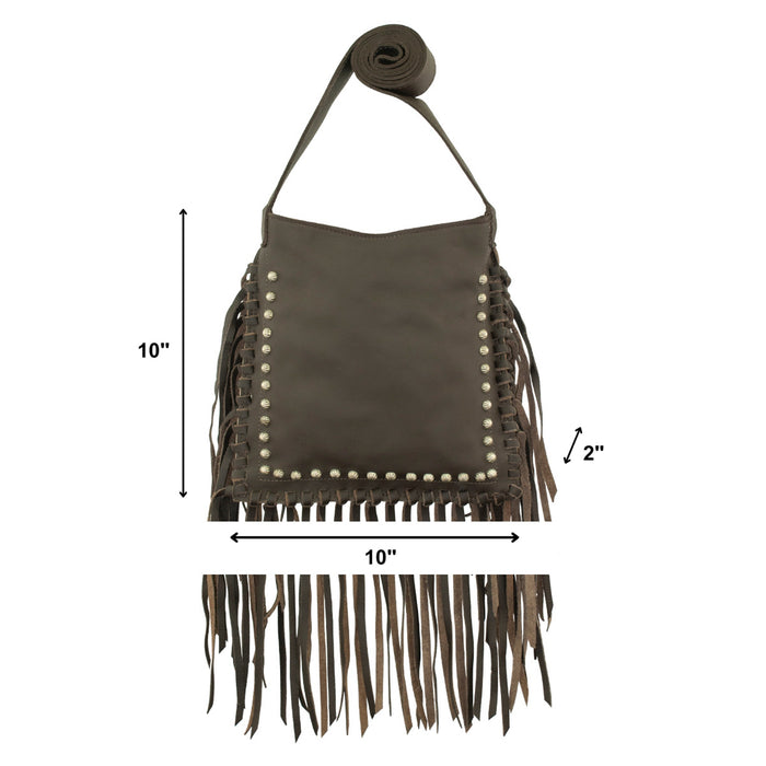 American West Womens Fringed Cowgirl 10in Chocolate Brown Leather Crossbody Bag