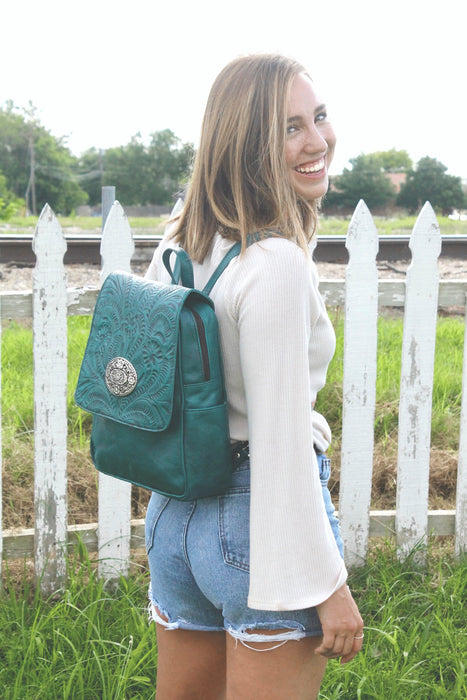 American West Womens Lariats and Lace Dark Turquoise Leather Backpack