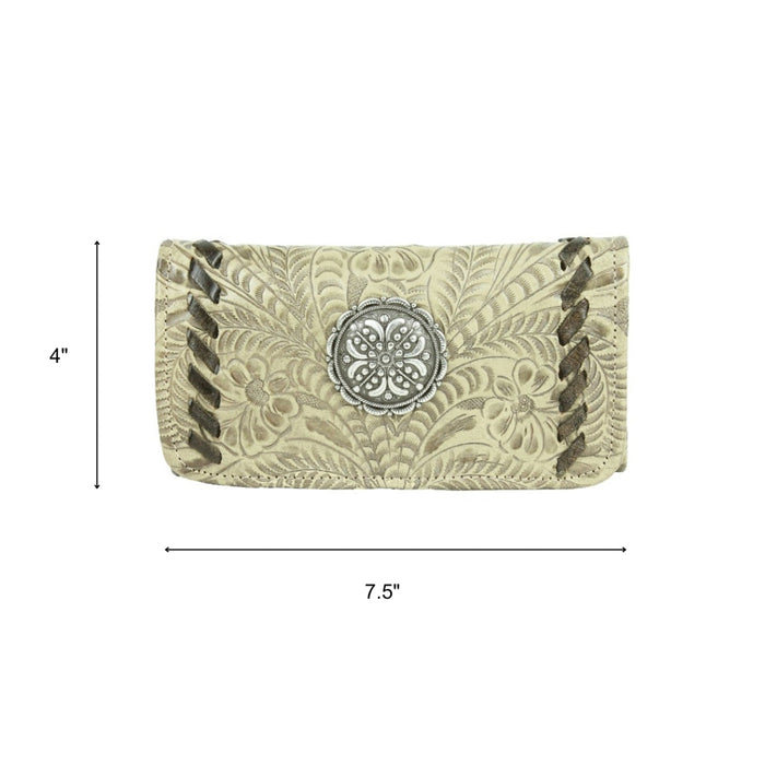 American West Womens Lariats and Lace Sand Leather Trifold Wallet