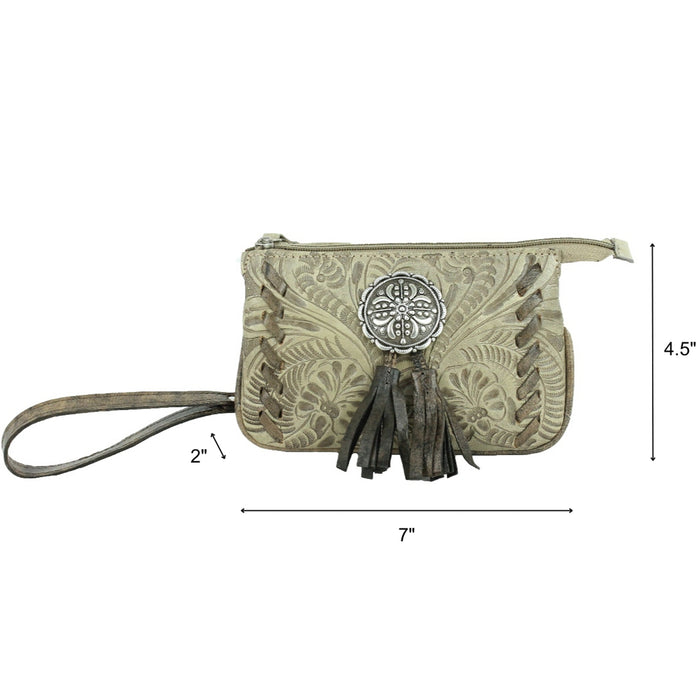 American West Womens Lariats and Lace Sand Leather Clutch Bag