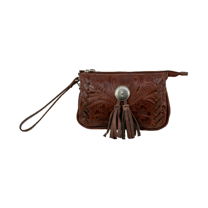 American West Womens Lariats and Lace Dark Brown Leather Clutch Bag