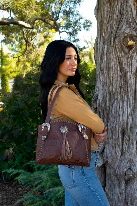 American West Womens Lariats and Lace Dark Brown Leather Handbag Bag