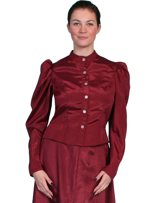 Scully Womens Wahmaker 1880s Style Blouse Burgundy Poly Blend Moire L/S