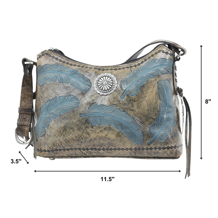 American West Womens Sacred Bird Zip Charcoal/Turquoise Leather Handbag Bag