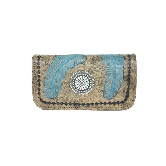 American West Womens Sacred Bird Charcoal/Turquoise Leather Trifold Wallet