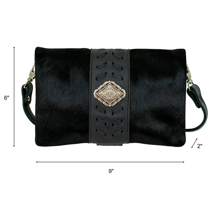 American West Womens Large Grab and Go Black Hair-On Leather Crossbody Bag