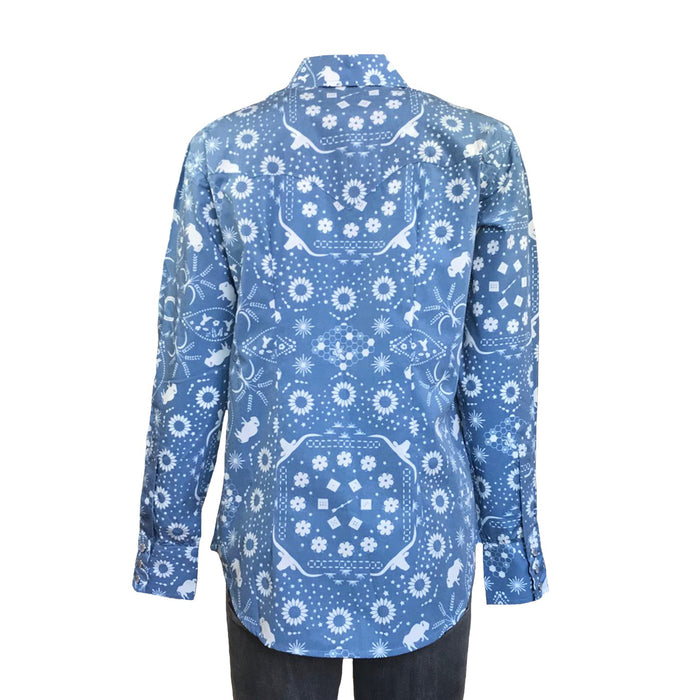 Rockmount Womens Blue Cotton Blend Bison Bandana Print L/S Shirt