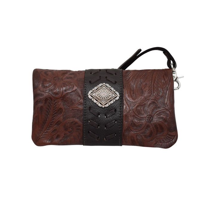 American West Womens Grab and Go Dark Brown Leather Clutch Bag