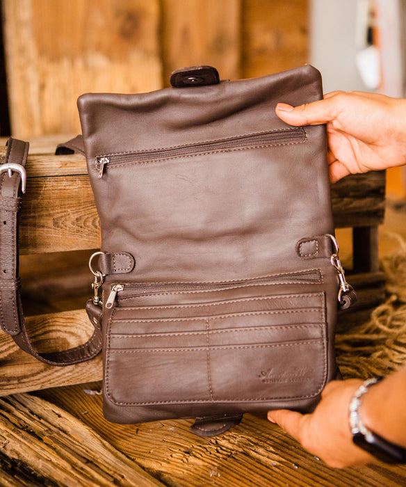 American West Womens Large Grab and Go Dark Brown Leather Crossbody Bag