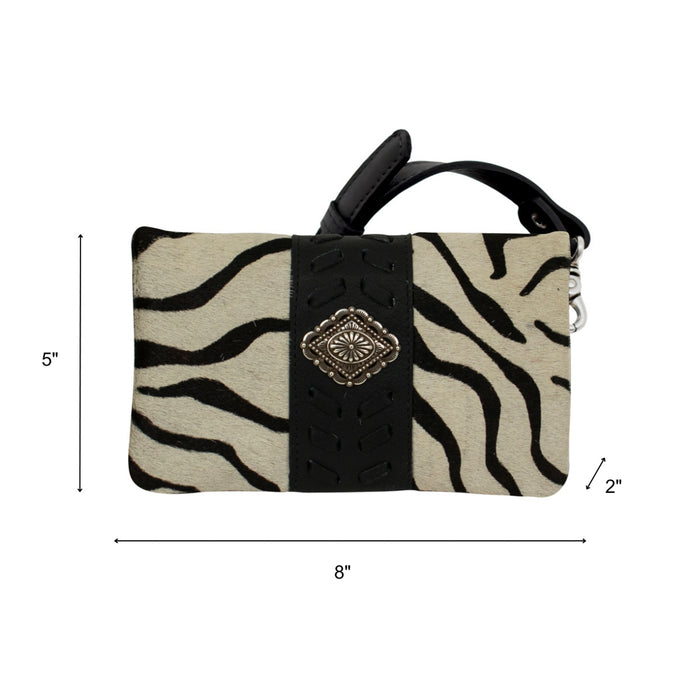 American West Womens Grab and Go Zebra Hair-On Leather Clutch Bag