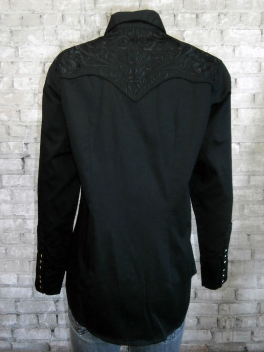 Rockmount Womens Black 100% Cotton Vintage Tooling Embroidered L/S Shirt