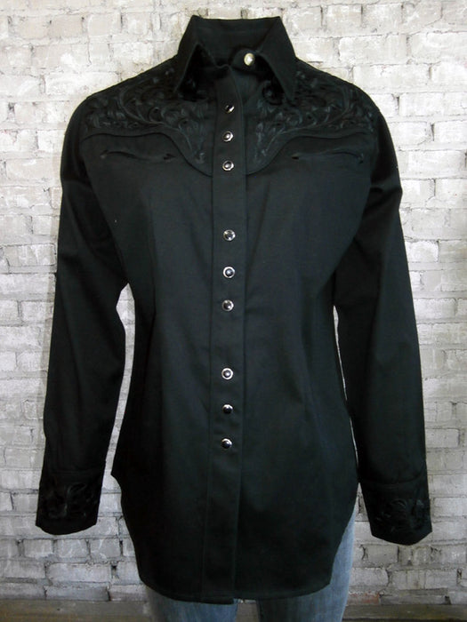 Rockmount Womens Black 100% Cotton Vintage Tooling Embroidered L/S Shirt