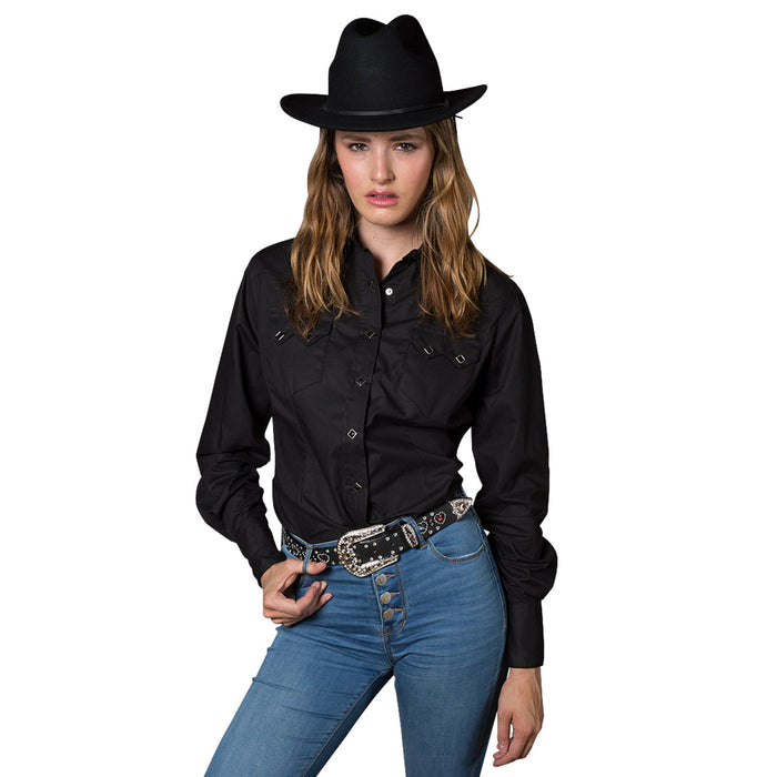 Rockmount Womens Black 100% Cotton Classic Western Pima L/S Shirt