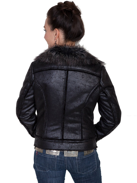 Scully Womens Black Faux Fur Motorcycle Jacket