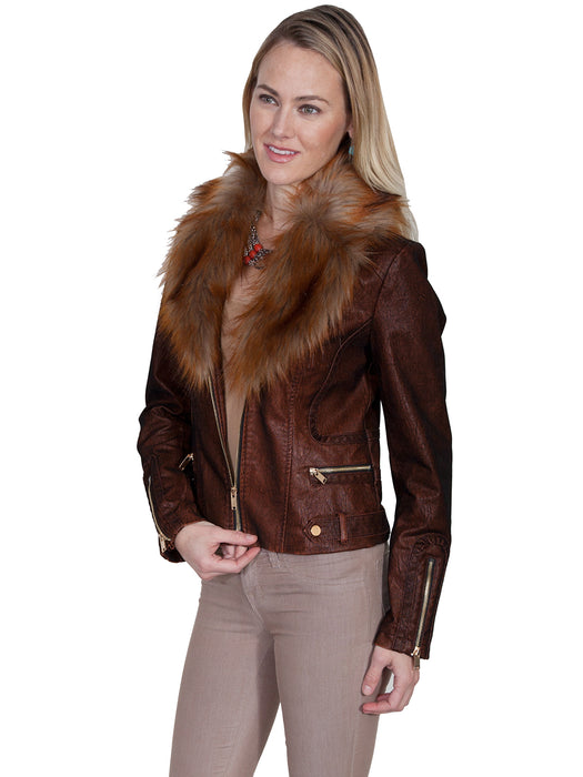 Scully Womens Copper Faux Fur Moto Jacket