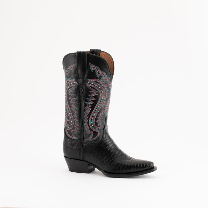 Ferrini Womens Taylor V-Toe Black Teju Lizard Cowboy Boots