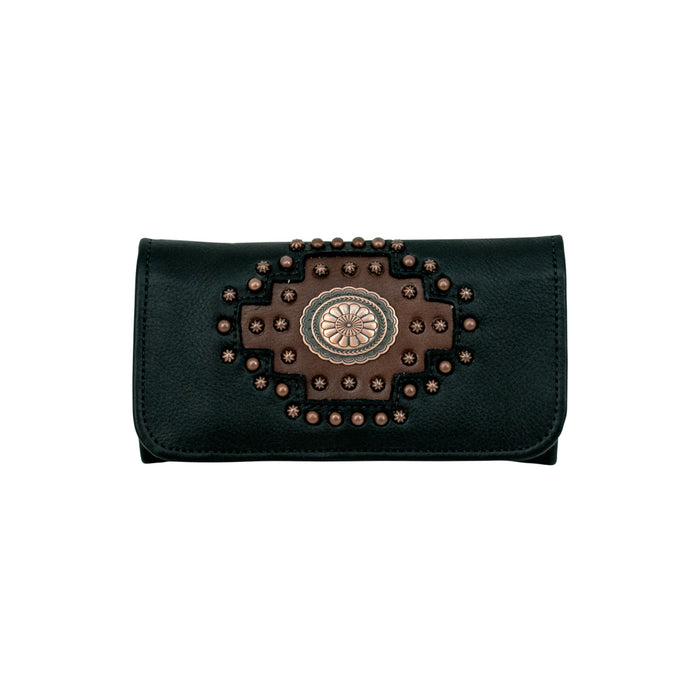 American West Womens Midnight Copper Black Leather Trifold Wallet