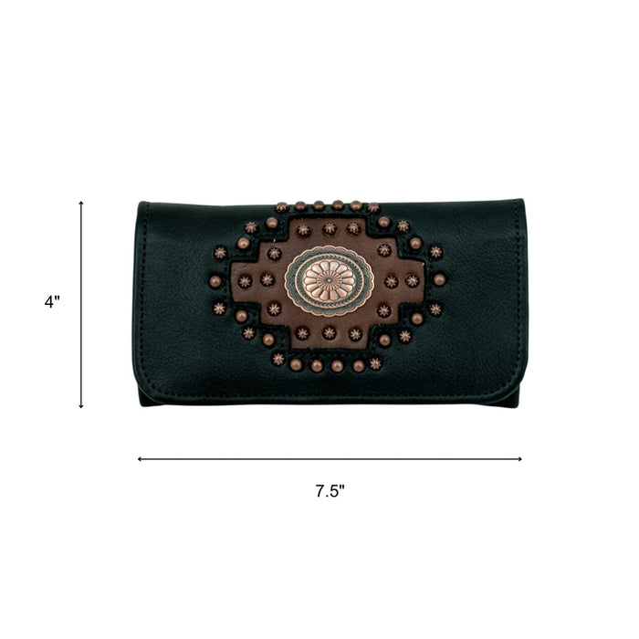 American West Womens Midnight Copper Black Leather Trifold Wallet