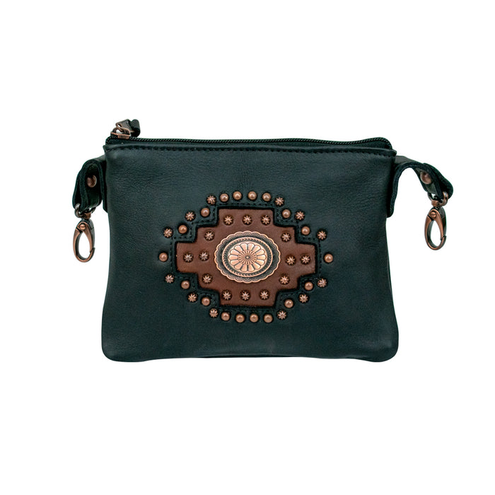 American West Womens Midnight Copper 8in Black Leather Crossbody Bag