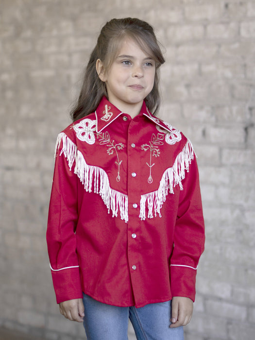 Rockmount Kids Boys Red 100% Cotton Embroidered Fringe L/S Shirt