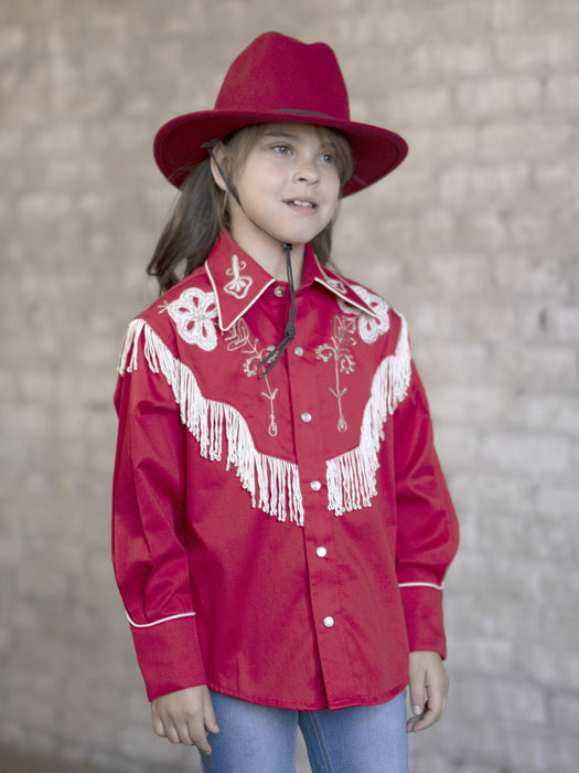 Rockmount Kids Boys Red 100% Cotton Embroidered Fringe L/S Shirt