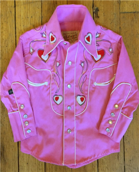 Rockmount Kids Girls Pink 100% Cotton Embroidered Heart Western L/S Shirt