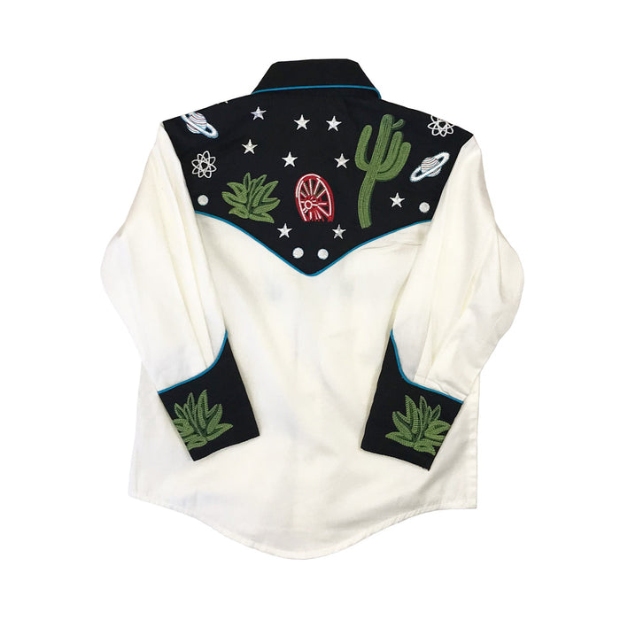 Rockmount Kids Boys Black/White 100% Cotton Cactus and Stars Vintage L/S Shirt