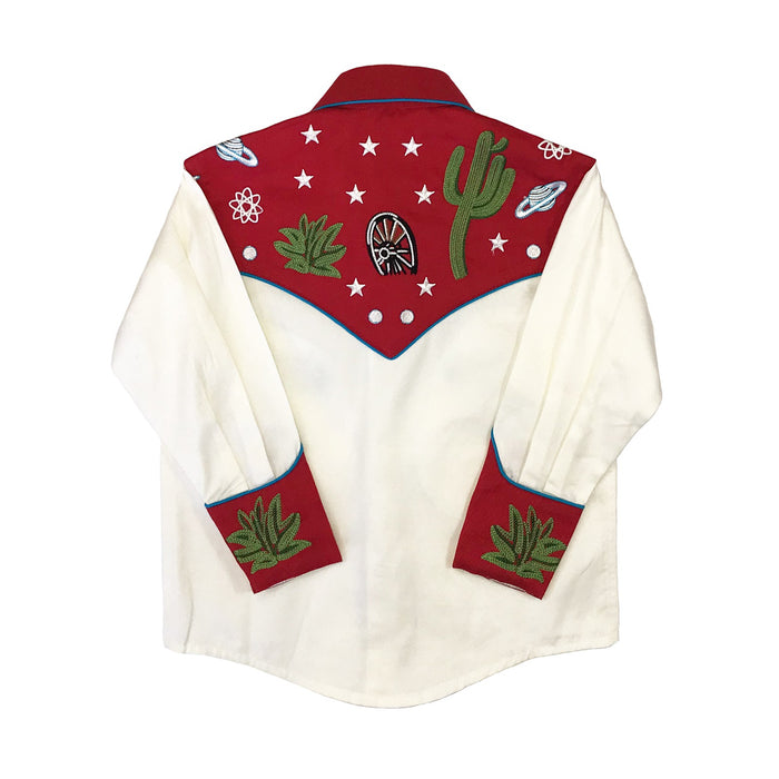 Rockmount Kids Boys Red/White 100% Cotton Cactus and Stars Vintage L/S Shirt