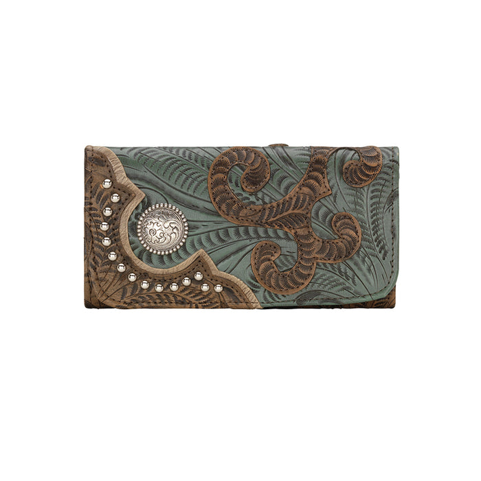 American West Annies Secret Collection Charcoal/Turquoise Leather Trifold Wallet