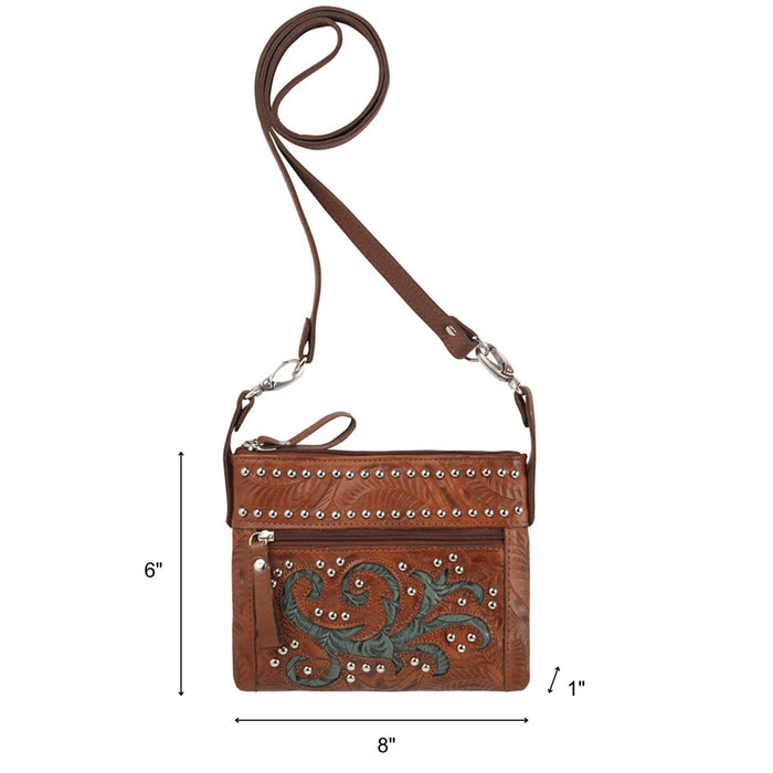 American West Womens Trail Rider Medium Brown Leather Crossbody Bag