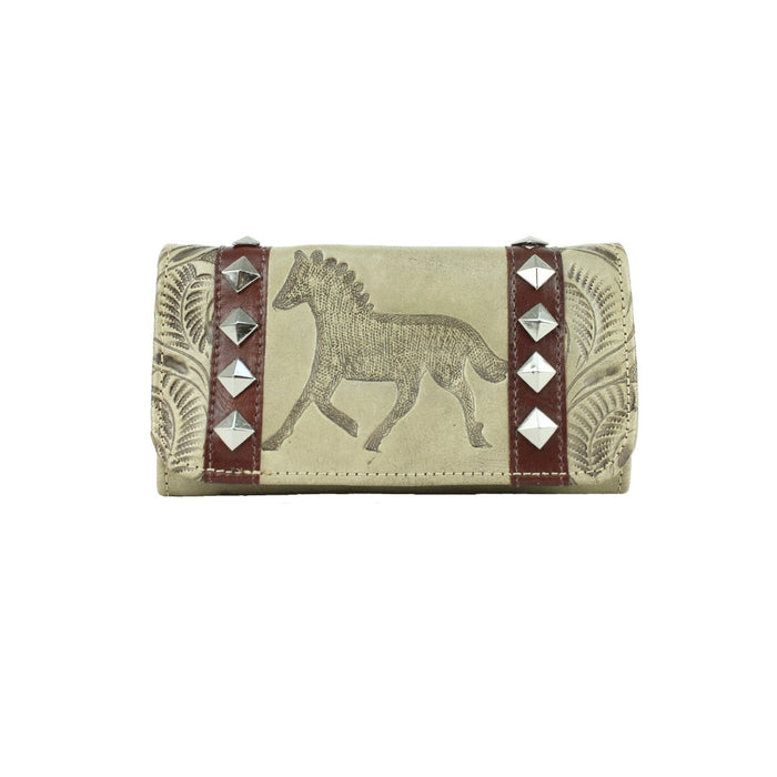 American West Womens Hitchin Post Sand Leather Trifold Wallet