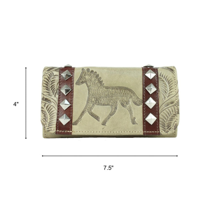 American West Womens Hitchin Post Sand Leather Trifold Wallet