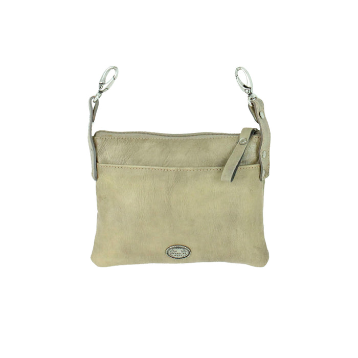 American West Womens Hitchin Post 8in Sand Leather Crossbody Bag