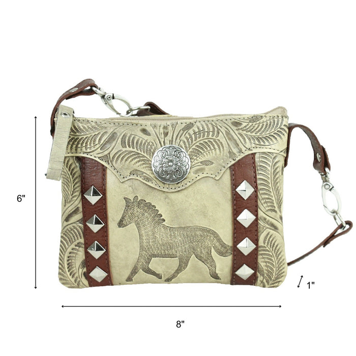 American West Womens Hitchin Post 8in Sand Leather Crossbody Bag