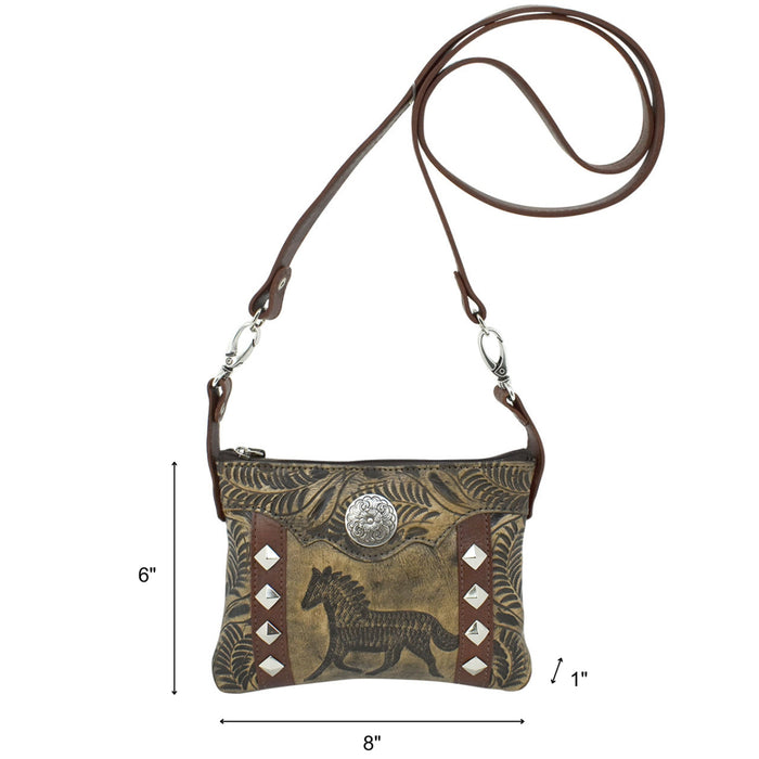 American West Hitchin Post Distressed Charcoal Brown Leather Crossbody Bag