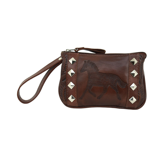 American West Womens Hitchin Post Dark Brown Leather Clutch Bag