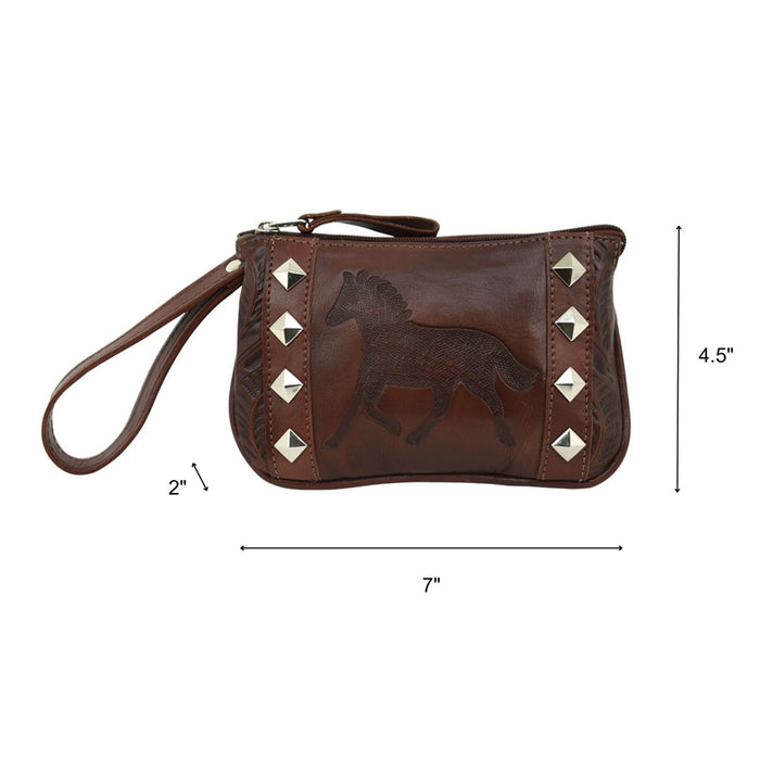 American West Womens Hitchin Post Dark Brown Leather Clutch Bag