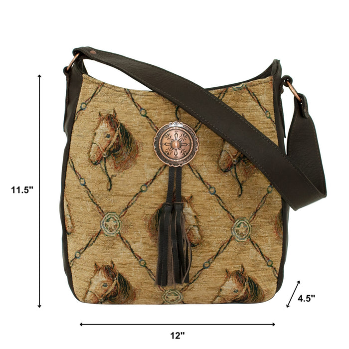 American West Womens Bits and Bridle Woven Tapestry Leather Handbag Bag