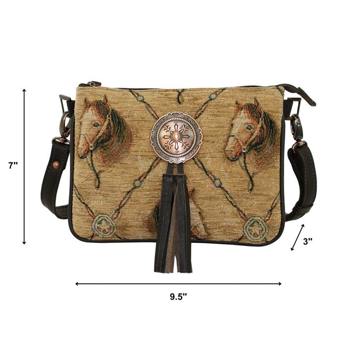 American West Womens Bits and Bridle Woven Tapestry Leather Crossbody Bag