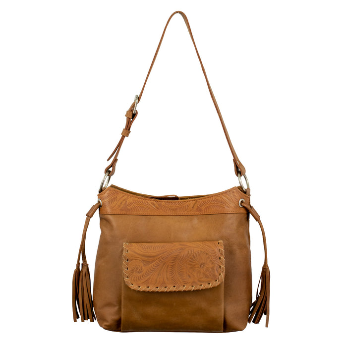 American West Womens Waxed Zip Top Natural Tan Leather Handbag Bag