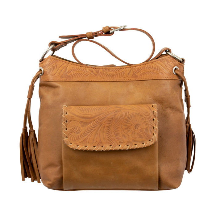 American West Womens Waxed Zip Top Natural Tan Leather Handbag Bag