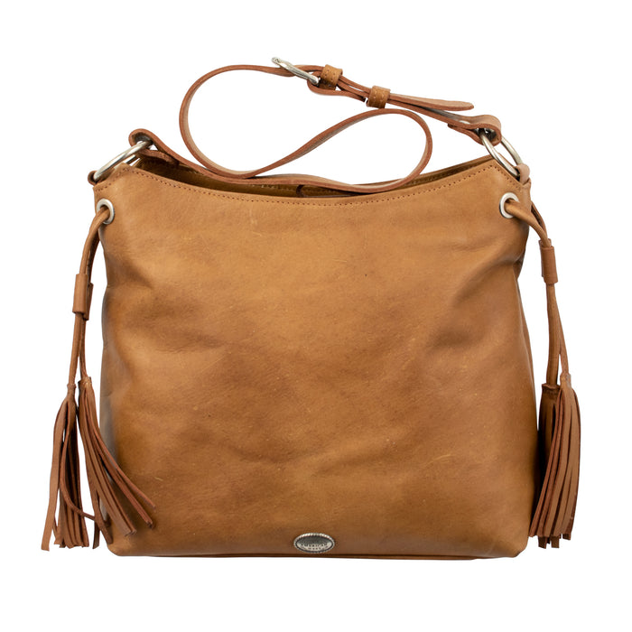 American West Womens Waxed Zip Top Natural Tan Leather Handbag Bag