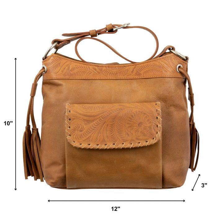 American West Womens Waxed Zip Top Natural Tan Leather Handbag Bag