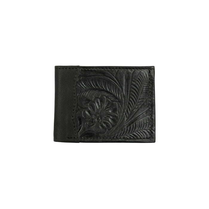 American West Mens Waxed Black Leather Bifold Wallet