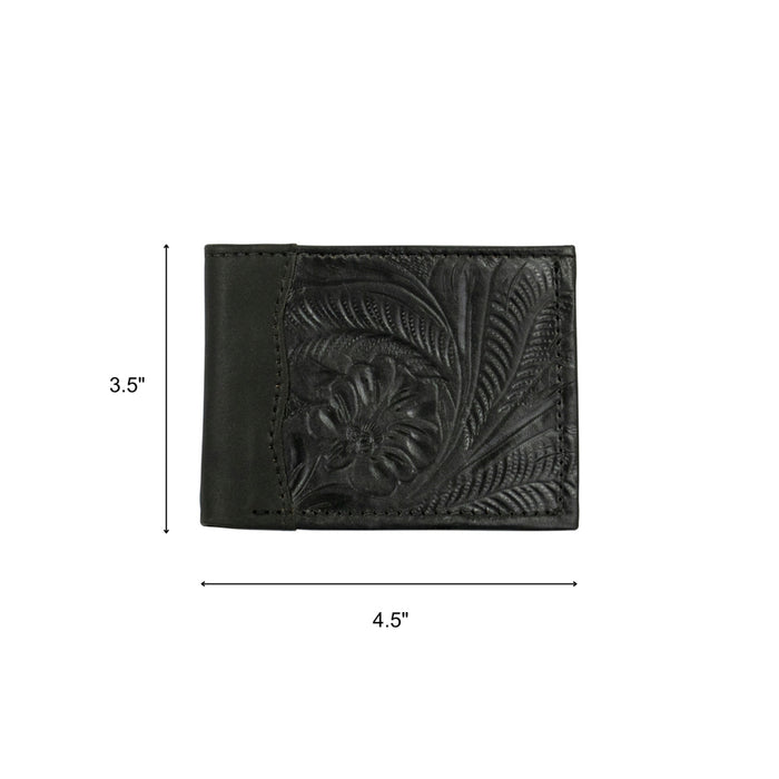 American West Mens Waxed Black Leather Bifold Wallet