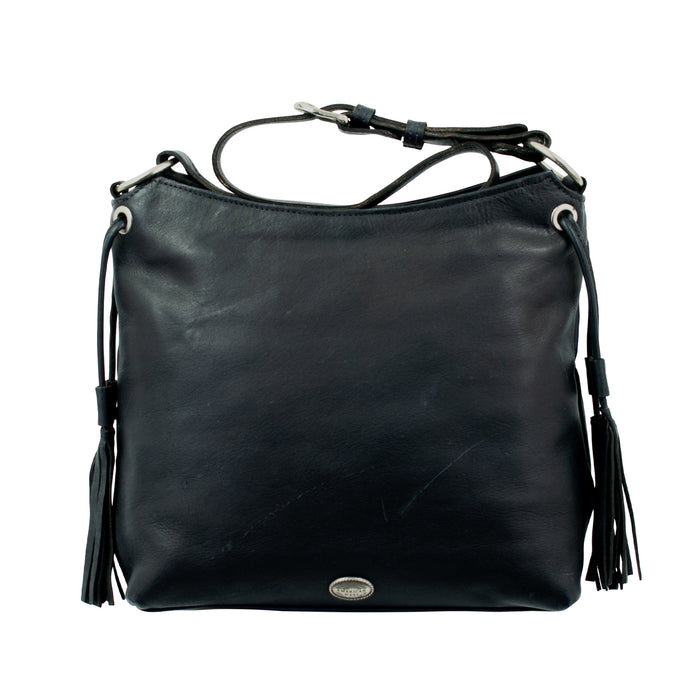 American West Womens Waxed Zip Top Black Leather Handbag Bag