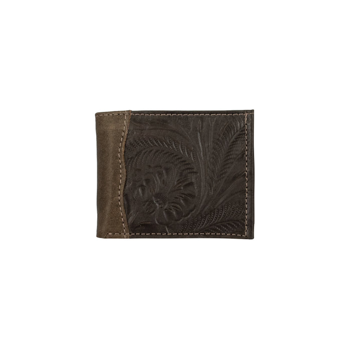 American West Mens Waxed Dark Brown Leather Bifold Wallet