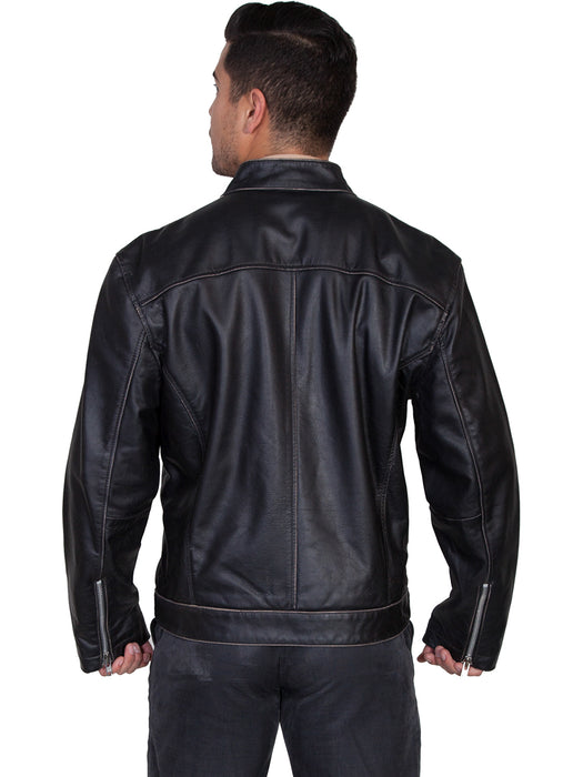 Scully Leather Mens Charcoal Sanded Calf Cafe Racer Racing Jacket