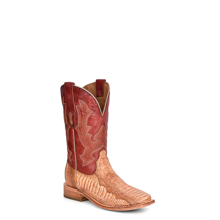 Corral Mens Embroidery Wide Square Toe Red/Honey Ostrich Leg 11in Cowboy Boots