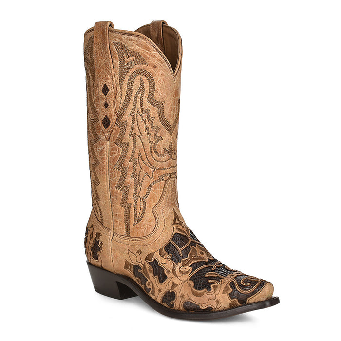 Corral Womens Inlay Snip Toe Chocolate Alligator Leather 12.5in Cowboy Boots